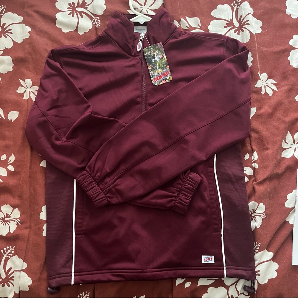 soffe magenta and white sports quarter zip size small